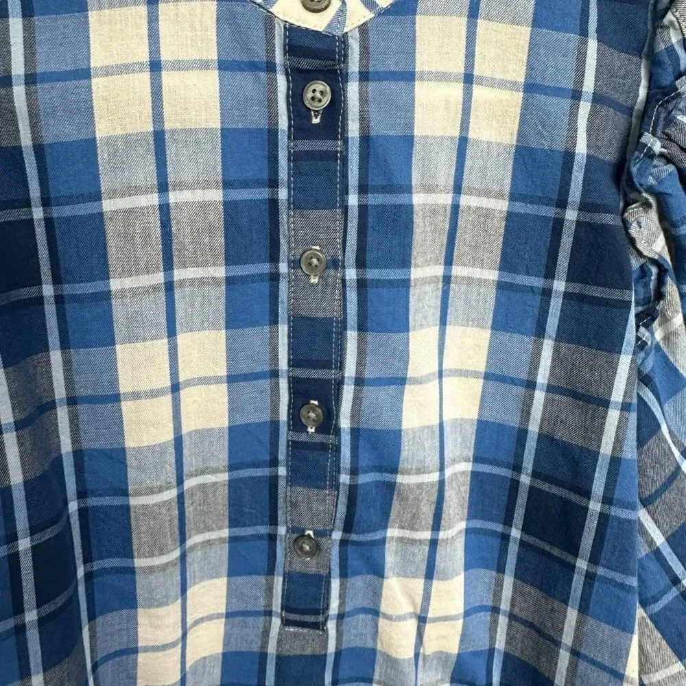 J.Crew Puff Sleeve Pop Over Plaid Blouse in‎ Valley Plaid Flannel, XXS
